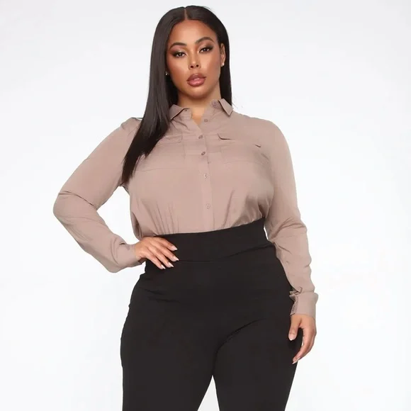 Fashion Nova Tops Fashion Nova Plus Size Button Down Work Shirt In Mocha Poshmark